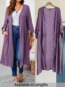SHEIN Tall CURVE 大尺碼女款外套，秋季上衣，適合辦公室、度假、家庭旅行、外出穿著，紫色休閒寬鬆款 - 紫色 - 查看 1