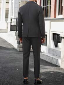 Manfinity Mode Men's Lapel Neck Long Sleeve Blazer & Pants Casual Business Suit Set Wedding Outfit For Men Nice Formal, Ceremony - Dark Grey - View 2