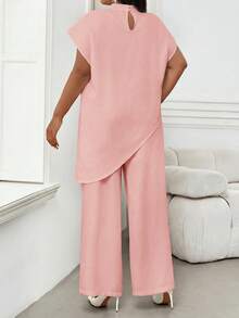 SHEIN Lady 四季兩件式女裝套裝 秋季兩件式套裝 休閒優雅女款 白色梭織立領優雅分層女秋季套裝 新款女兩件式套裝 女款休閒大尺碼套裝 - 粉色 - 查看 3