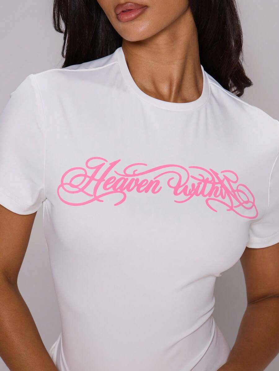 MUSERA White Printed Graphic Jersey Fitted Crewneck Tee - White - View 1