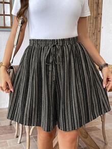 Comfylo Pantalones cortos casuales a rayas para vacaciones de talla grande - Multicolor - Ver 4