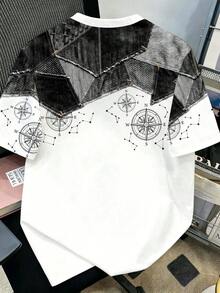 Manfinity Joysei Men's Patterned Casual Crew Neck Short Sleeve T-Shirt - Black and White - View 5