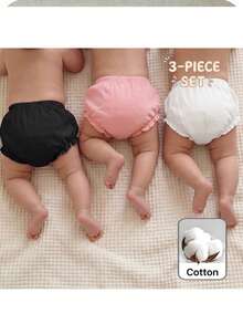 3pcs Baby Girl Knitted Casual Solid Color Elastic Waist Triangle Briefs - Black and White - View 4