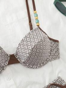 Swim Chiccia 26SS 春夏度假海灘紋理面料綠色鋼圈托高比基尼兩件套泳衣 - 米色 - 查看 5