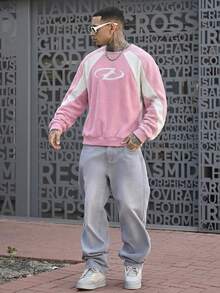 Devon Thys Men's Loose Knitted Long Sleeve Pullover Sweatshirt, Fall, Winter - Pink - View 3