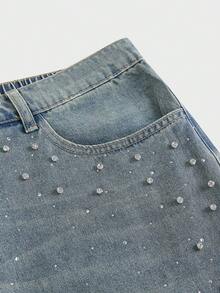 EASEVO Plus Size Men's Rhinestone Decor Casual Shorts, Vacation, Father's Day Gifts - Medium Wash - View 5