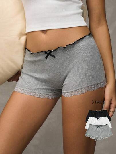 Esseday 3 Cái/bộ Quần Lót Ren Chắp Vá Thường Có Gân Viền Hipster Quần Lót Cho Nữ