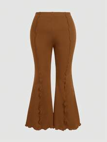 SHEIN MOD Black Versatile Split Structure High-Waist Slim Fit Plus Size Flare Long Pants - Camel - View 1