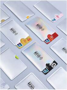 SHEIN 5/10PCS RFID Blocking Card Holder For Bank Cards, Anti-Scanning Aluminum Foil Card Sleeve, NFC Shielding Card Case, Vertical Pull-Out Design, Suitable For Bank Cards And ID Cards - Multicolor - View 3
