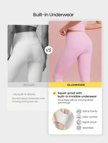 GLOWMODE 26" FeatherFit™ Insta-Cinch 2.0 Tummy Control Leggings With Side Pockets Anti-See-Through Shorts Low Impact Yoga Pilates Daily Fall Winter - Tropical Pink - View 4