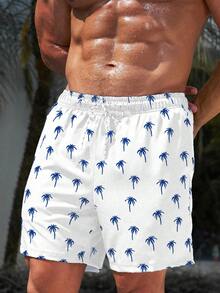Manfinity KASUA Men's Elastic Waist Drawstring All-Over Print Summer Beach Shorts - Multicolor - View 4