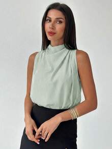 Firerie 女款春夏優雅時尚新款通勤辦公日常度假音樂節不對稱單肩百褶杏色襯衫 - 綠色 - 查看 8