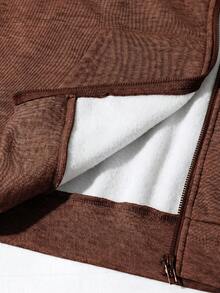 SHEIN Teen Boy Autumn/Winter Casual Thermal Lined Sweatshirt - Brown - View 6