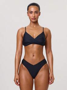 Musera Resort Black Dipped Front V Shaped Bikini Bottoms - Black - View 2