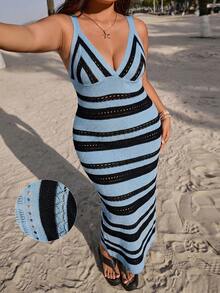 GalTyme Vestido largo maxi de ganchillo azul talla grande para vacaciones de verano - Azul - Ver 6