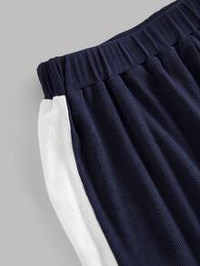 Girlism 青少年女孩 春夏款 皇家藍&白色拼接 小Logo刺繡 Polo領 修身短袖 抓皺腰線 針織 百搭簡約 學院風 兩件套 - 藍白色 - 查看 6
