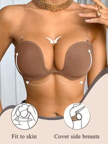 SHEIN 1 Piece Of Strapless Model Cup Underwire Bra With Adjustable Straps, Transparent Back, Invisible And Seamless Bra - Coffee Brown - View 3