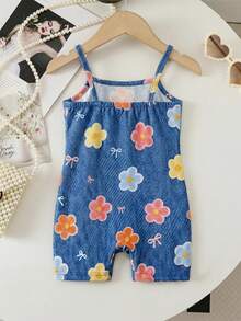 Random Solid Color Knitted Camisole Romper + Printed Floral Knitted Casual Romper - Multicolor - View 6