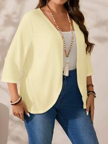 SHEIN PETITE CURVE Chaqueta casual versátil de unicolor talla grande - Amarillo claro - Ver 5