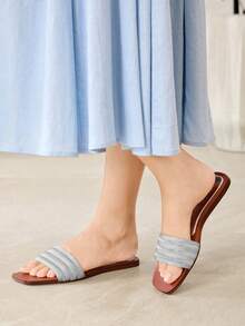 MOTF SANDALIA PLANA DE DAMA COLOR CHAMPAGNE CASUAL MODA PARA DESPLAZAMIENTO Y VACACIONES TEJIDA CON PUNTA ABIERTA ZAPATOS DE VERANO - Plateado - Ver 5