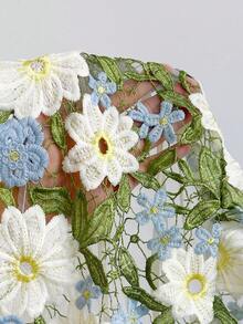 Soleia 綠色花卉刺繡露背繫帶掛脖上衣，海灘度假休閒女款復古夜店風，無胸墊 - 彩色 - 查看 7