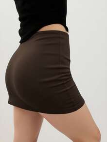 Franclia Women's Minimalist Versatile Solid Color Skort For Dating And Daily Outings - Brown - View 2