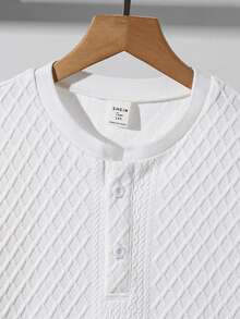 SHEIN Teen Boys Summer Casual Basic Plain Casual Simple And Comfortable White Textured Fabric Breathable Small Stand-Up Collar Short Sleeve Hot-Selling Polo Shirt, Suitable For Spring/Summer, Daily Wear, Sports, Outings, School, Parties, Festivals, Photoshoots - White - View 6