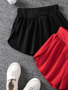 SHEIN 青少年女孩 2件組 素色休閒簡約 寬鬆舒適 百搭學院風 運動跑步戶外 高腰設計 貼身顯高 修身短褲 夏季適用 - 彩色 - 查看 6