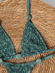 Swim Vcay 2026 Spring/Summer Green Textured Fabric Beaded Spaghetti Strap Side High Cut Lace-Up Bikini 2 Pieces Swimwear For Women - Green - View 4