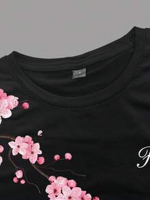 Manfinity EMRG 男士印花圆领短袖休闲T恤，百搭夏季单品 - 黑色 - 查看 4