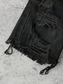 SHEIN 男童黑色做舊寬鬆牛仔短褲 - 黑色 - 查看 9