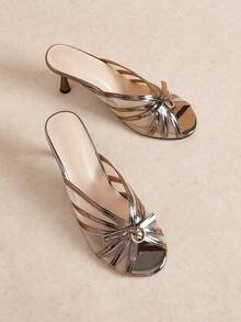 Rosivie Women's Fashionable Elegant Party Gold Heeled Sandals Summer Shoes - Grey - View 4