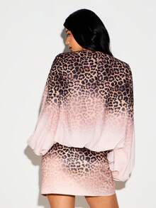 KIZN Ombre Leopard Print Mini Skirt Satin Finish High Waist Party Club Night Out Skirt - Multicolor - View 2