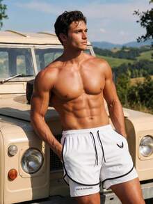 Ironwick Men's Summer Drawstring Waist Contrast Piping 2 In 1 Active Shorts - White - View 3