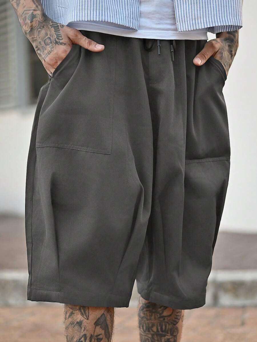 Devon Thys Pantalones cortos negros para hombre Manfinity LEGND, pantalones cortos cargo vintage, pantalones cortos casuales de corte holgado para el verano - Gris Oscuro - Ver 1