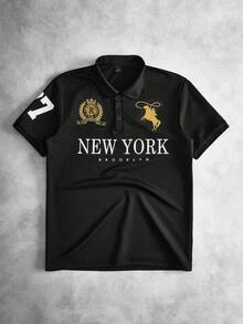 PAVTROS 男士街頭風熱銷3D刺繡圖案精緻小Logo時尚高端戶外音樂節日常出遊好友聚會男友丈夫禮物週年紀念禮POLO衫 - 黑色 - 查看 3