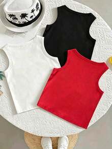 3pcs/Set Baju Tank Top Bayi Laki-laki Musim Panas Kasual Modis Minimalis Segar dengan Motif Huruf dan Slogan, Pakaian Sehari-hari - MultiWarna - View 2