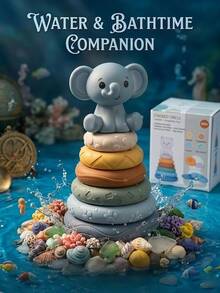 MINKOJA 1 Pc Elephant Stacking Toy With 6 Tactile Textures, Squeaky Interactive Plaything For Bathtime & Indoor Use, Sensory Development Toy For Gifting, Ideal Present For Loved Ones And Friends To Boost Fine Motor Skills, Hand-Eye Coordination - Multicolor - View 1