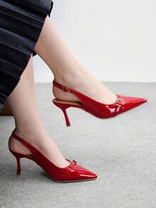 CUCCOO BIZCHIC Sepatu hak tinggi runcing wanita, hak stiletto seksi, serbaguna untuk bepergian, pesta, perjamuan, pakaian kantor, warna merah untuk sepatu musim semi Natal. - Merah - View 2