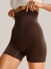 SHEIN Celana Dalam Pembentuk Tubuh Wanita Tanpa Jahitan, Pinggang Tinggi, Pengontrol Perut, Celana Pendek Dalam, Kemasan Tunggal - Coklat - View 4