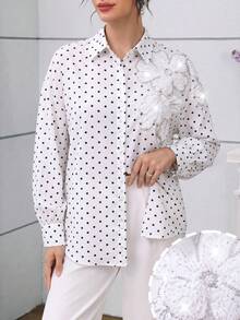 Modelyn 女款3D花卉圖案圓點休閒百搭日常出遊襯衫 - 彩色 - 查看 7