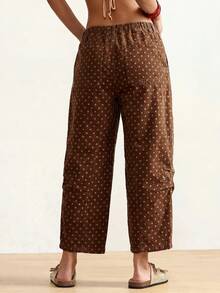 Bohemela Damen Große Größen Polka-Dot-Muster Tasche locker lässig Denim Jeans Sommer Outfits braune Hose Polka-Dot Landhose Urlaub Festival - Braun - Übersicht 7
