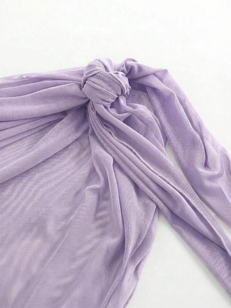 Swim Basics Women's Solid Color Vacation Beach Pleated Tie Sexy Cover-Up Skirt - Mauve Purple - View 4