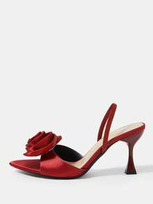 CUCCOO HITCHD Summer New Burgundy Pointed Stiletto Flower Sexy Fashion Temperament High Sense Women's High Heel Sandals - Burgundy - View 7