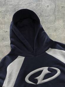 AXEPEAK Casual Sports Racing Colorblock Split Patchwork Long Sleeve Hoodie - Blue - View 4