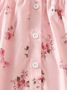 SHEIN Infant Girls'Cute Summer Light Pink Rose Embroidered Lace Collar Sleeveless A-Line Dress Soft Fabric Infant Dress For Party Cruise Photography 0-12M - Pink - View 7