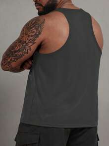 Manfinity Homme Plus Size Men's Solid Color Crew Neck Sleeveless Casual Tank Top - Dark Grey - View 3