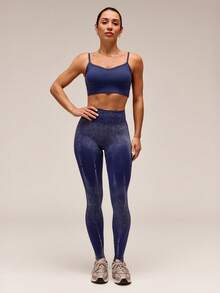 GLOWMODE 24" Ultrafine Soft Seamless Coast To Coast High-Rise Scrunch Bum Tie-Dye Leggings Training Running Gym Workout Daily Active Wear - Dark Blue - View 4