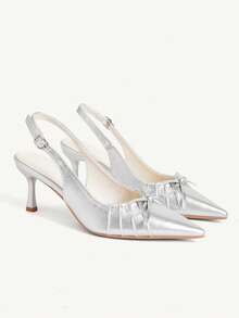 CUCCOO CHICEST 女款尖頭扣飾設計時尚高跟鞋，適合日常穿著與婚禮鞋 - 銀色 - 查看 2