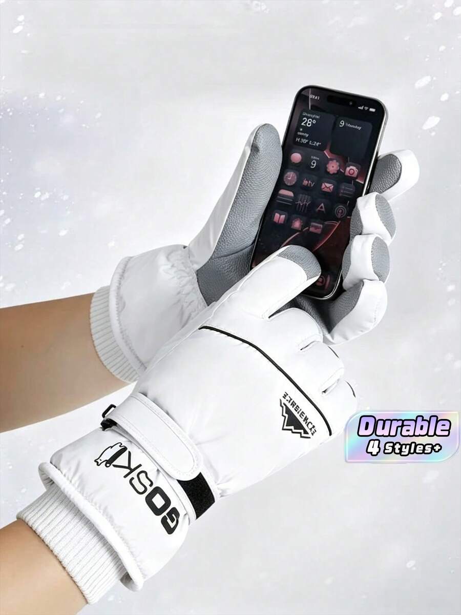 Ski Gloves For Men And Women, Windproof And Waterproof, Suitable For Outdoor Riding, Skiing, Motorcycle Riding In Autumn And Winter, Fleece-Lined, Thickened For Warmth. - Multicolor - View 1